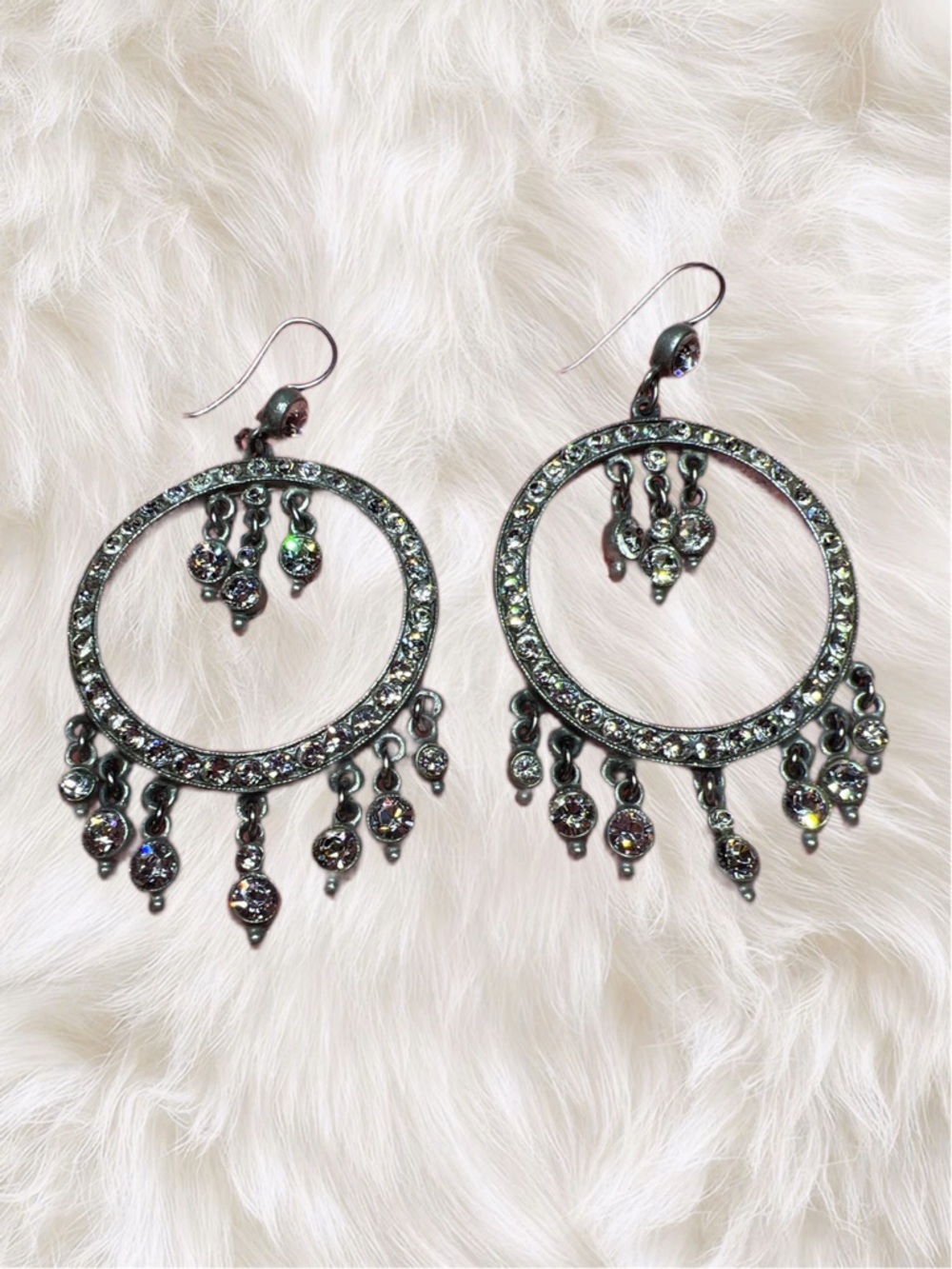 Ben Amun  Dangle Earrings Silver Tone pewter Crystals Chandelier  Vintage